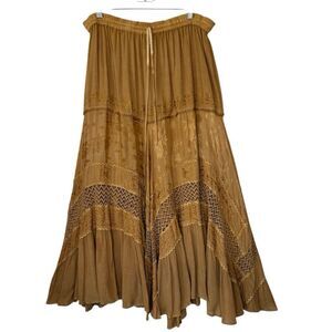 Vintage Just Cruising Skirt Ochre Tiered Asymmetric Hem Midi Free Size Festival